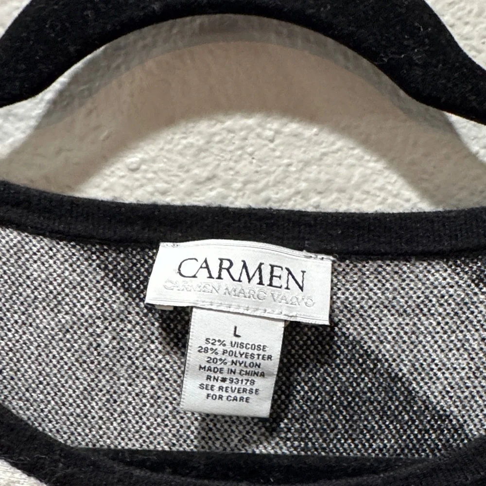 🖤🤍 Carmen Marc Valvo Zebra Print Dolman Sleeve Sweater – Black & White – SZ L - Picture 2 of 3